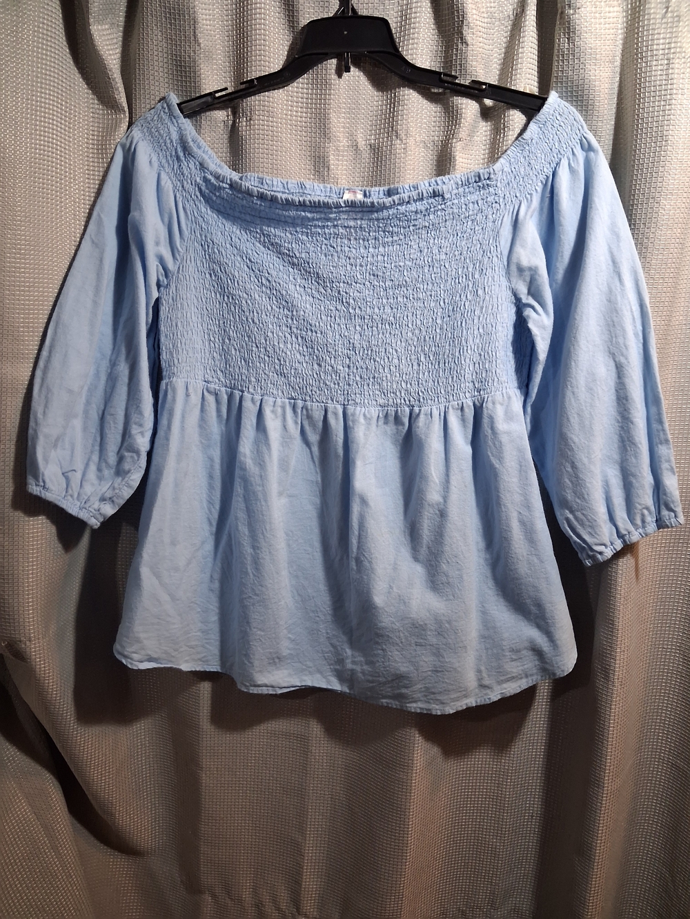 No Boundaries Light Blue Smocked Peasant Blouse